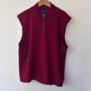 Charter Club Mens XL Burgundy Red 100% Pure New Wool Full Zip Sweater Vest Mock
